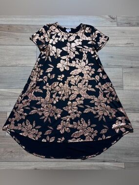 LuLaRoe Womens Elegant Collection Carly Floral Dress Black & Copper Size Small
